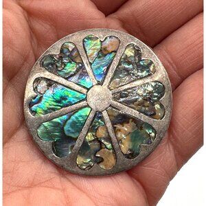 925 Sterling Silver With Abalone Made In Mexico Pinwheel Brooch